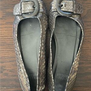 Stuart Weitzman Python-Embossed Buckle Flat Sz 7M